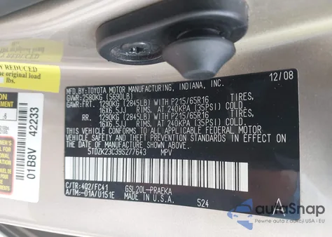 2009 Toyota Sienna Le from USA, damaged, VIN 5TDZK23C39S277643